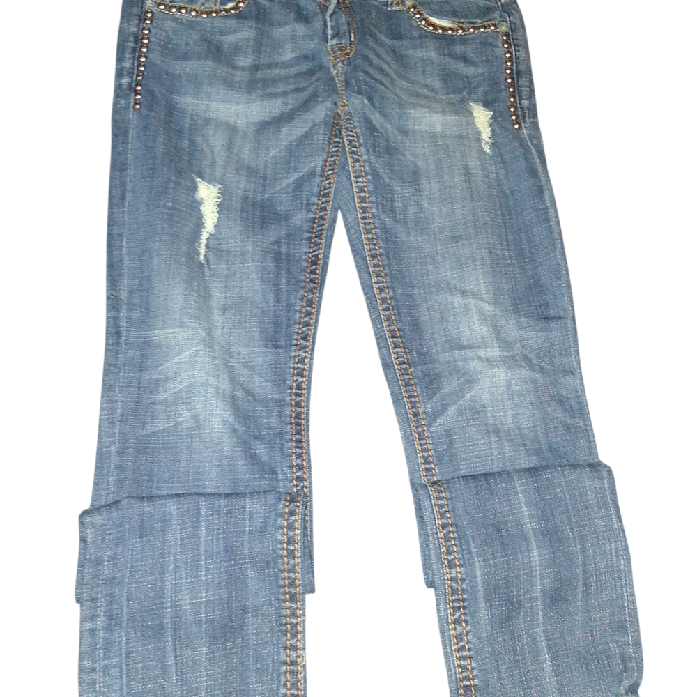Rock & Roll Cowgirl Distressed Blue Skinny Jeans